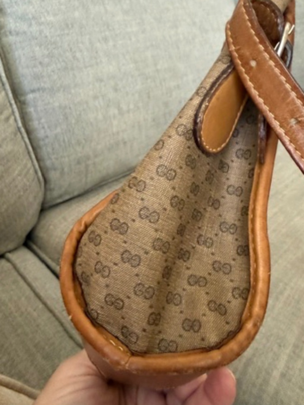 Old Gucci Micro GG Pattern Light Brown Hand Bag Shoulder Bag Purse Italy - Picture 4 of 9
